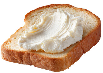 Cream cheese spread thickly on a slice of bread