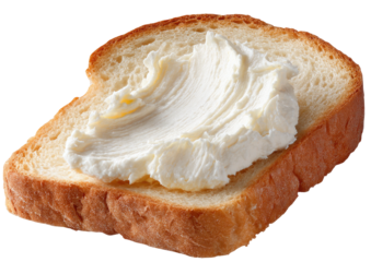 Cream cheese spread thickly on a slice of bread