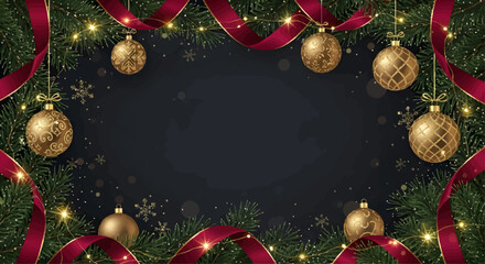 Festive Christmas Wreath Border with Baubles and Pine Garland, Ideal for Holiday Greetings and Decorations