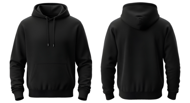 Black Pullover Hoodie Mockup, Blank Dark Sweatshirt Template, Front and Back