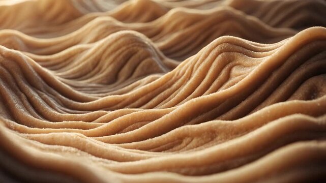 Close-up view of swirling sandy textures creating mesmerizing wave-like patterns under soft natural light with gradual changes showcasing warm-toned colors and intricate details throughout the scene