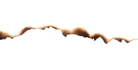 Burnt paper edge with dark scorch marks and curved burned shape