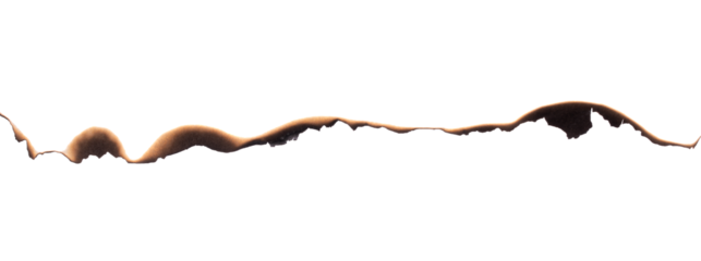 Burnt paper edge with dark scorch marks and curved burned shape