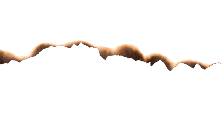 Burnt paper edge with dark scorch marks and curved burned shape