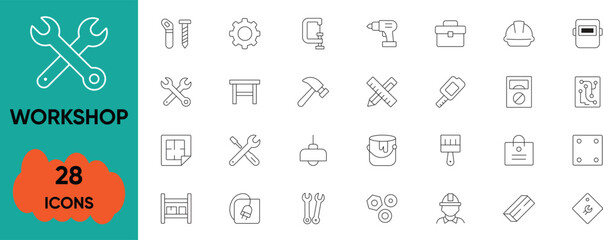 Workshop Tools Construction and Maintenance Vector Icons Set