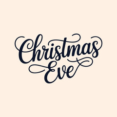 Christmas Eve written in a joining script style with a bold and stylish stroke in clean vector format, designed as an elegant festive typography logo perfect for holiday greetings, winter celebrations