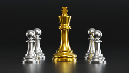 Golden Chess King with Silver Pieces: Symbolizes Strategic Leadership & Dominance in Team Success