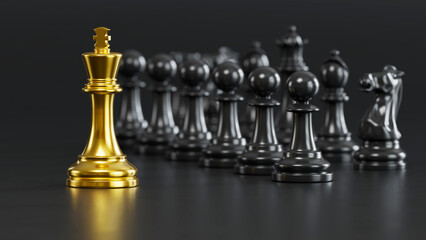 Golden Chess Leads Black Pawns: Embodying Versatile Power & Strategic Victory