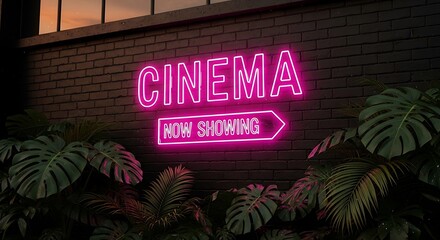 Neon Cinema Sign - A Night at the Movies.