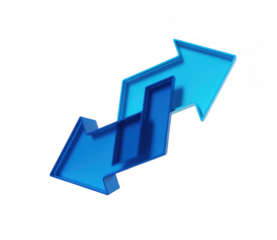 Two blue arrows pointing opposite directions isolated on a transparent background 1