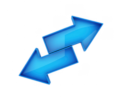 Two blue arrows pointing opposite directions isolated on a transparent background