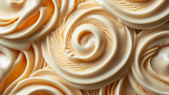 Close-up of creamy beige swirls of icing arranged in a visually pleasing pattern showcasing smooth textures and intricate details under soft lighting in a well-lit studio environment