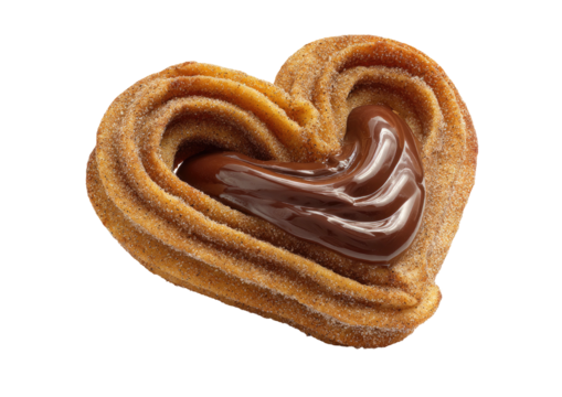 Heart-shaped churro filled with chocolate on black