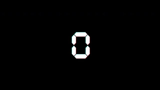 five second countdown timer glitch effect animation, 5 to 0 seconds
