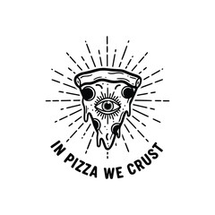 Unique pizza slice logo design with eye graphic