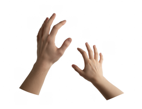 Two human hands reaching up isolated on a transparent background - Powered by Adobe
