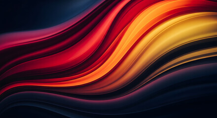 Vibrant abstract flowing waves of red orange and yellow on dark background