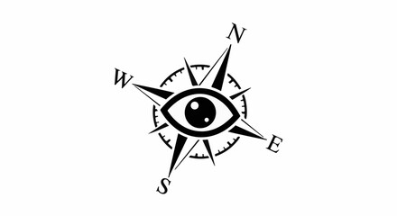 Obraz premium Compass rose with an eye at its center, symbolizing direction, vision, and exploration
