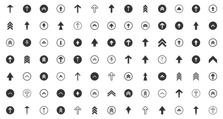 Swipe up arrows icons. Different black arrows sign upwards. Scroll or swipe up. Graphic vector elements for web. Swipe icon set. Swipe up arrow icons