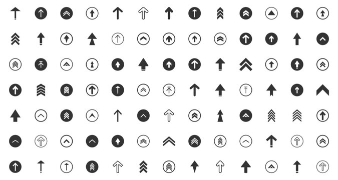 Swipe up arrows icons. Different black arrows sign upwards. Scroll or swipe up. Graphic vector elements for web. Swipe icon set. Swipe up arrow icons
