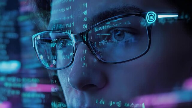 Cybernetic Vision: Data Analyst's Immersive Digital World, Futuristic Tech, AI.