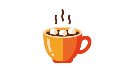 Flat Design Delicious Hot Chocolate with Marshmallow Cup Icon Illustration