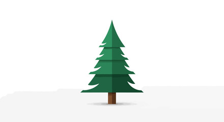 Simple Flat Design Green Christmas Tree Isolated On White Background Icon