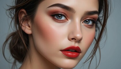 Beautiful Woman With Makeup And Red Lips.
