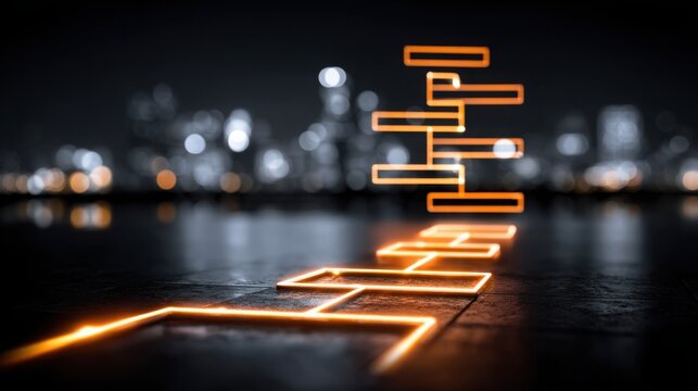 Stunning cityscape at night capturing urban life and corporate innovation implementation roadmap icon concept