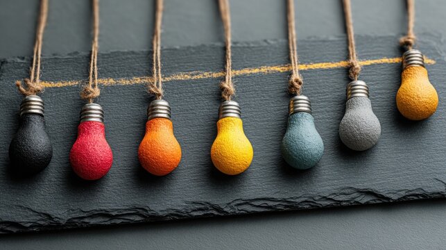 Colorful bunch of light bulbs representing bright ideas in corporate innovation implementation roadmap icon concept