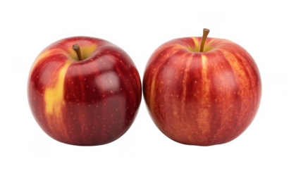 Two red apples with yellow stripes isolated on a transparent background