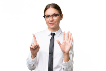 Young business caucasian woman over isolated background counting six with fingers