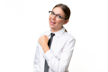Young business caucasian woman over isolated background celebrating a victory