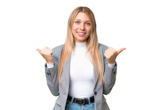 Young pretty blonde woman over isolated chroma key background with thumbs up gesture and smiling - Powered by Adobe