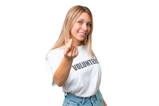 Young volunteer woman over isolated chroma key background making money gesture