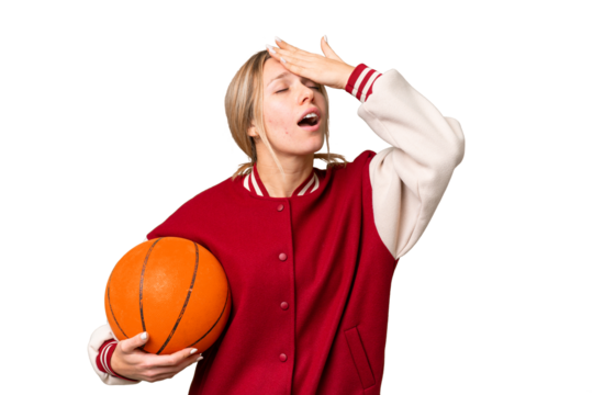 Young hispanic woman playing basketball over isolated white background has realized something and intending the solution