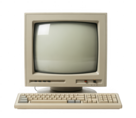 Vintage beige computer monitor and keyboard isolated on a transparent background