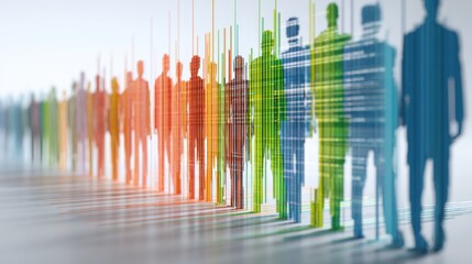 A group of diverse people standing in front of a colorful wall representing teamwork and creativity in corporate performance