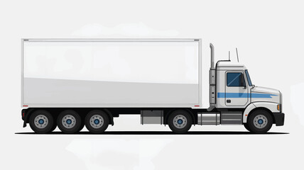 A detailed vector illustration of a white semi trailer truck with a large cargo box and multiple wheels presented in a clean silhouette style