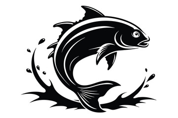 jumping fish silhouette with water splash