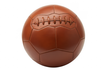 Vintage leather soccer ball with laces isolated on a transparent background