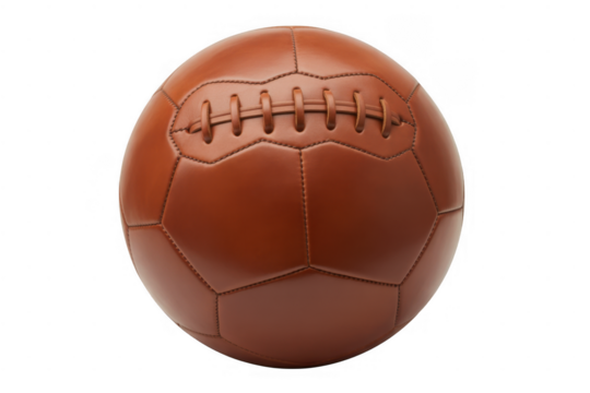 Vintage leather soccer ball with laces isolated on a transparent background