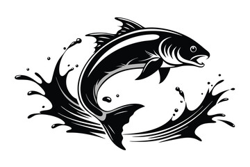 jumping fish silhouette with water splash