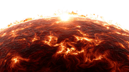 A stunning close-up view of the sun's surface, showcasing vibrant orange and yellow hues, with solar flares illuminating the scene. A captivating representation of solar activity.