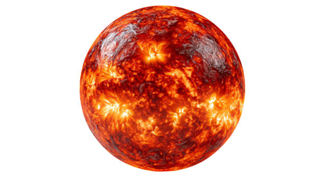 A vibrant and detailed representation of the sun, showcasing its fiery surface and radiant energy, ideal for educational and illustrative purposes in astronomy.