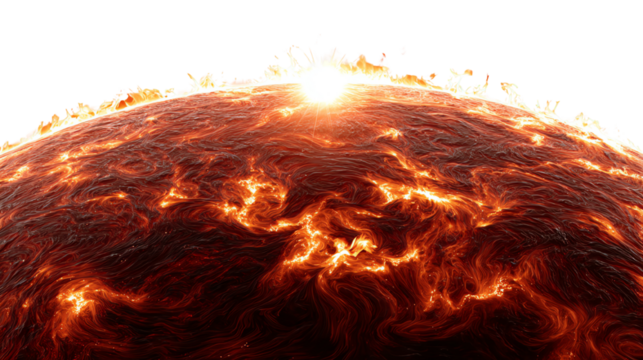 A stunning close-up view of the sun's surface, showcasing vibrant orange and yellow hues, with solar flares illuminating the scene. A captivating representation of solar activity.