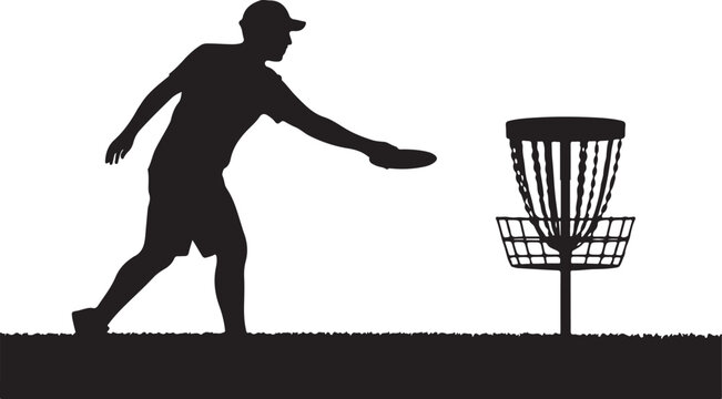 Disc golf player throwing a disc in the basket