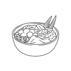 Thin Line Illustration of Indonesian Iftar Food Bubur Kampiun in a Bowl
