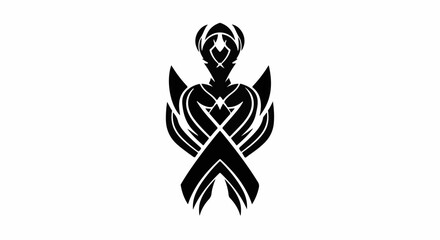 Abstract black symbol resembling a stylized human figure against a white background.