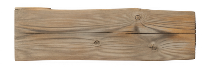 Weathered wooden plank with knots isolated on a transparent background